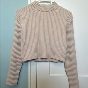 Beige Ribbed Knit Sweater